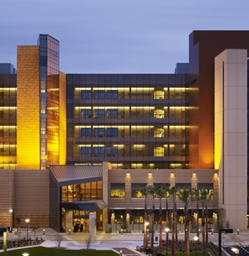 UCI Medical Center's Douglas Hospital at twilight