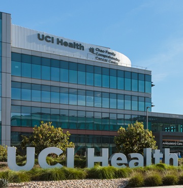 Exterior of the Chao Family Comprehensive Cancer Center and Ambulatory Care building in Irvine
