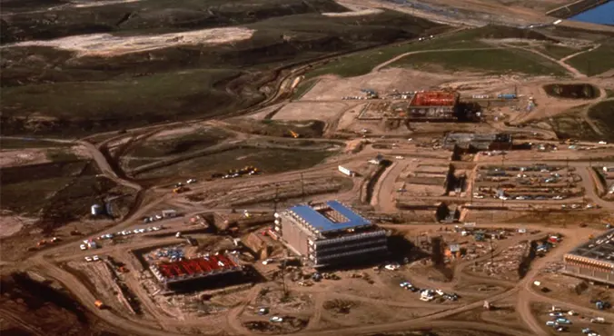 An aerial view of the UCI Health campus in 1987